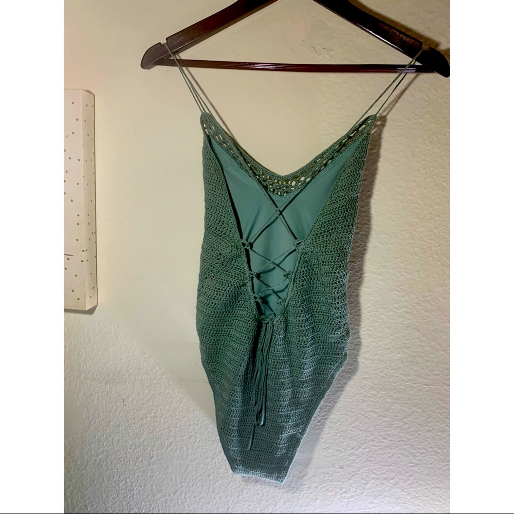 NWT Sage knitted one piece swimsuit with tie back